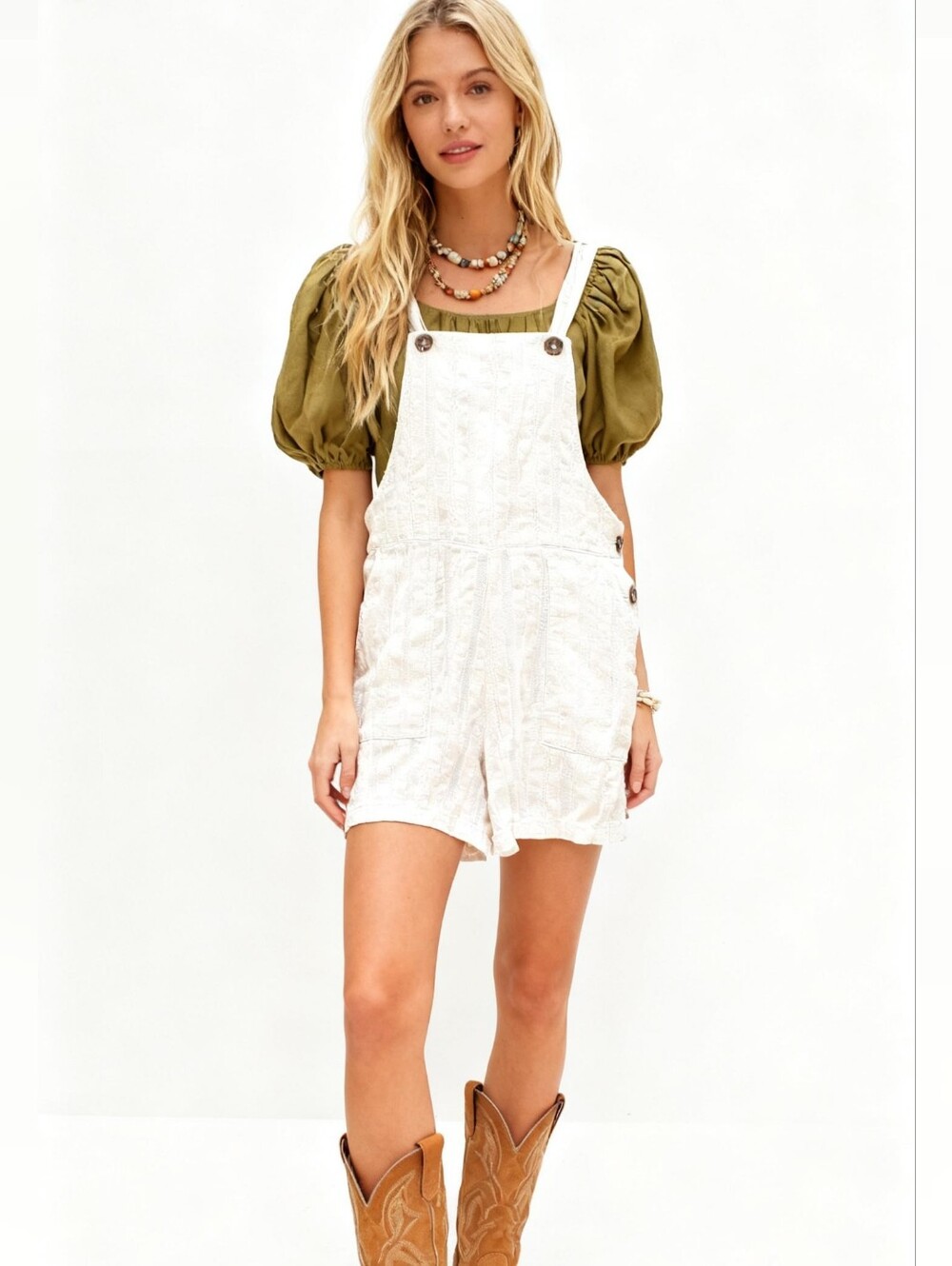 Albion Linen Blend Short Overalls In Cream Size S